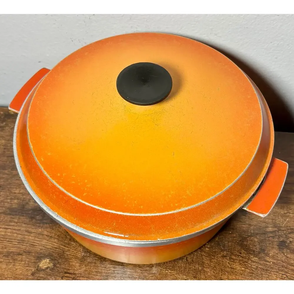 Vintage 1970s Flame Orange Aluminum Namco Australia Dutch Oven 4Qt with Lid
